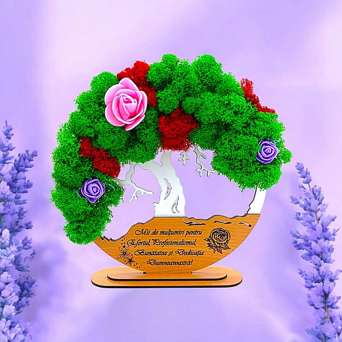 Tablou Copacul Vietii Cadou personalizat cu mesaj standard pentru Sefa/Doctor/Prieteni/Profesori , alb, decorat cu licheni stabilizati Produs în România de Rustic Wood Decor [1]