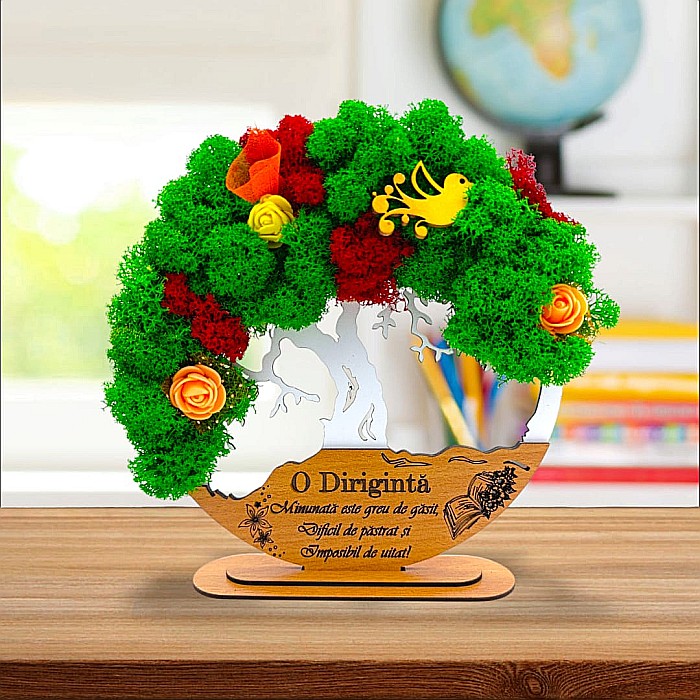 Tablou Copacul Vietii Cadou personalizat cu mesaj standard pentru Sefa/Doctor/Prieteni/Profesori , alb, decorat cu licheni stabilizati Produs în România de Rustic Wood Decor [1]