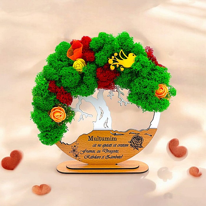 Tablou Copacul Vietii Cadou personalizat cu mesaj standard pentru Sefa/Doctor/Prieteni/Profesori , alb, decorat cu licheni stabilizati Produs în România de Rustic Wood Decor [1]