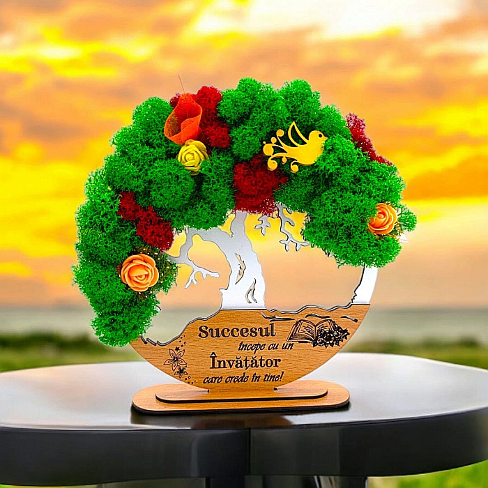 Tablou Copacul Vietii Cadou personalizat cu mesaj standard pentru Sefa/Doctor/Prieteni/Profesori , alb, decorat cu licheni stabilizati Produs în România de Rustic Wood Decor [1]