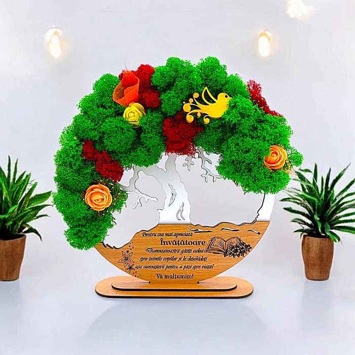 Tablou Copacul Vietii Cadou personalizat cu mesaj standard pentru Sefa/Doctor/Prieteni/Profesori , alb, decorat cu licheni stabilizati Produs în România de Rustic Wood Decor [1]