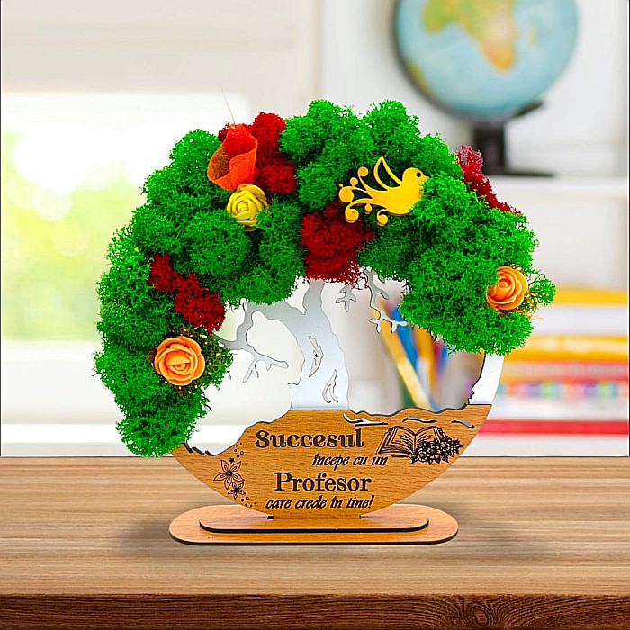 Tablou Copacul Vietii Cadou personalizat cu mesaj standard pentru Sefa/Doctor/Prieteni/Profesori , alb, decorat cu licheni stabilizati Produs în România de Rustic Wood Decor [1]