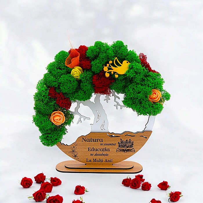 Tablou Copacul Vietii Cadou personalizat cu mesaj standard pentru Sefa/Doctor/Prieteni/Profesori , alb, decorat cu licheni stabilizati Produs în România de Rustic Wood Decor [1]