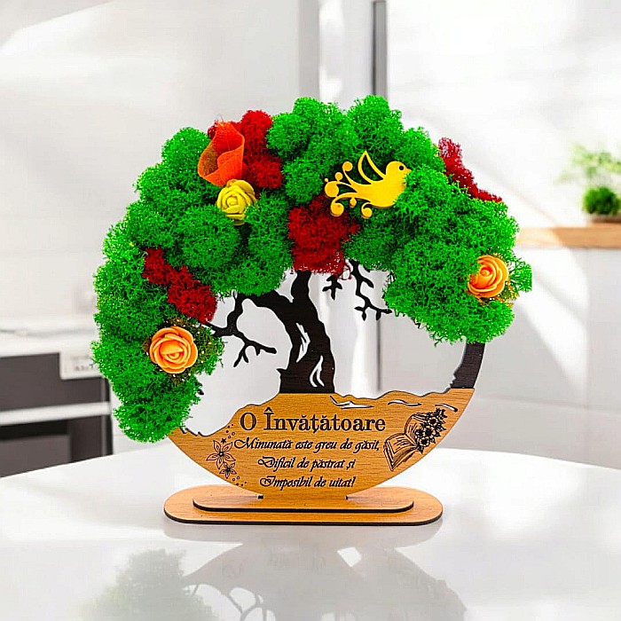 Tablou Copacul Vietii Cadou personalizat cu mesaj standard pentru Sefa/Doctor/Prieteni/Profesori , negru, decorat cu licheni stabilizati Produs în România de Rustic Wood Decor [1]