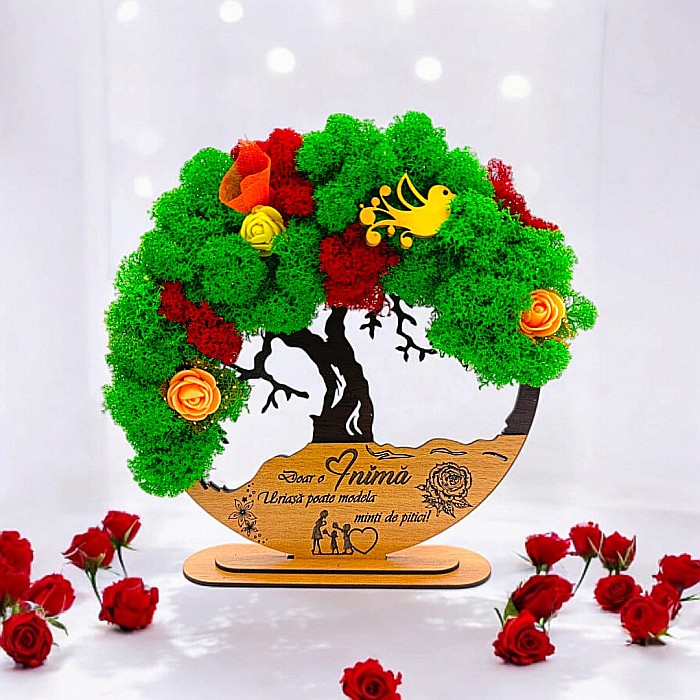 Tablou Copacul Vietii Cadou personalizat cu mesaj standard pentru Sefa/Doctor/Prieteni/Profesori , negru, decorat cu licheni stabilizati Produs în România de Rustic Wood Decor [1]