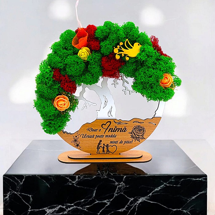 Tablou Copacul Vietii Cadou personalizat cu mesaj standard pentru Sefa/Doctor/Prieteni/Profesori , alb, decorat cu licheni stabilizati Produs în România de Rustic Wood Decor [1]