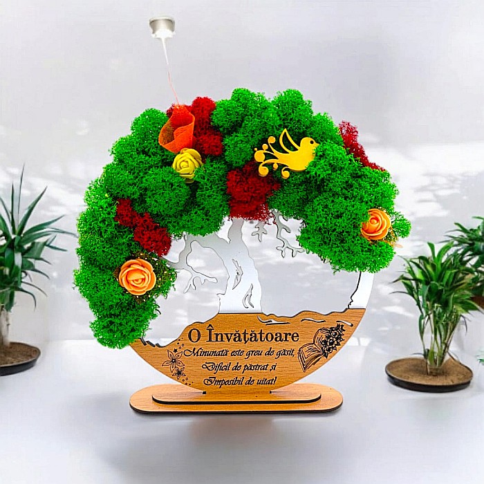 Tablou Copacul Vietii Cadou personalizat cu mesaj standard pentru Sefa/Doctor/Prieteni/Profesori , alb, decorat cu licheni stabilizati Produs în România de Rustic Wood Decor [1]