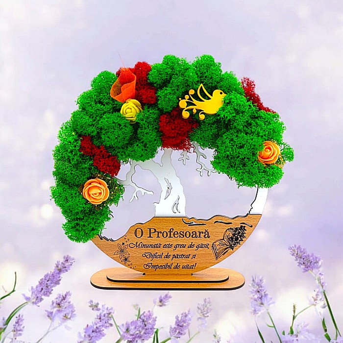 Tablou Copacul Vietii Cadou personalizat cu mesaj standard pentru Sefa/Doctor/Prieteni/Profesori , alb, decorat cu licheni stabilizati Produs în România de Rustic Wood Decor [1]