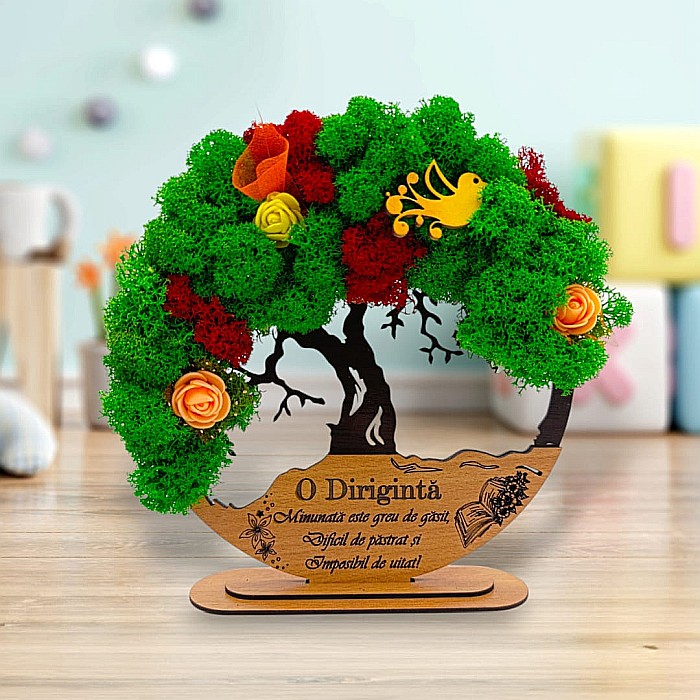 Tablou Copacul Vietii Cadou personalizat cu mesaj standard pentru Sefa/Doctor/Prieteni/Profesori , negru, decorat cu licheni stabilizati Produs în România de Rustic Wood Decor [1]