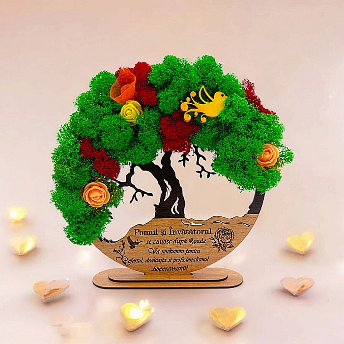 Tablou Copacul Vietii Cadou personalizat cu mesaj standard pentru Sefa/Doctor/Prieteni/Profesori , negru, decorat cu licheni stabilizati Produs în România de Rustic Wood Decor [1]