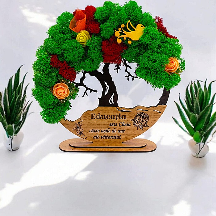 Tablou Copacul Vietii Cadou personalizat cu mesaj standard pentru Sefa/Doctor/Prieteni/Profesori , negru, decorat cu licheni stabilizati Produs în România de Rustic Wood Decor [1]