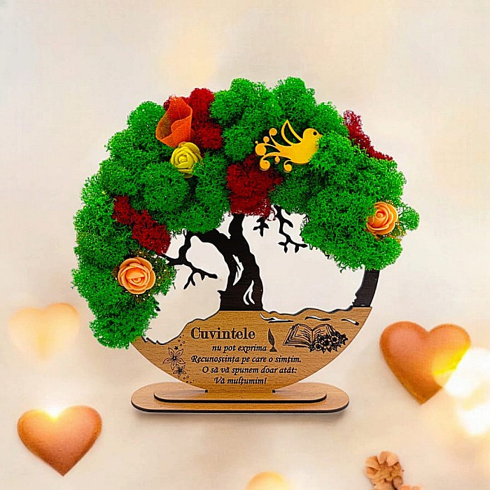 Tablou Copacul Vietii Cadou personalizat cu mesaj standard pentru Sefa/Doctor/Prieteni/Profesori , negru, decorat cu licheni stabilizati Produs în România de Rustic Wood Decor [1]