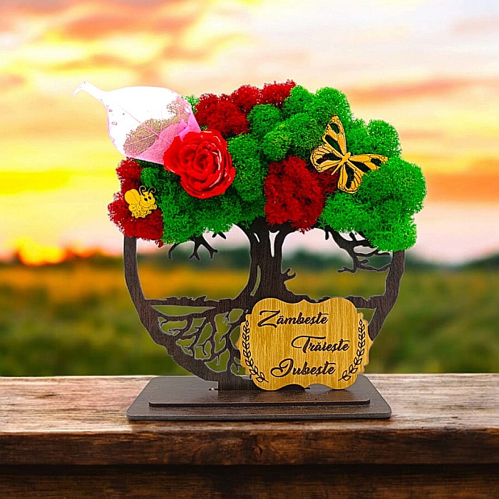 Cadou personalizat cu licheni – Copacul Vietii cu placuta si mesaj standard, model nou pentru Mama/Bunici/Tata/Sotie [1]