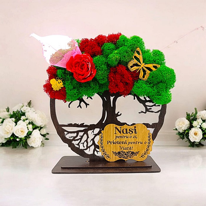 Cadou personalizat cu licheni – Copacul Vietii cu placuta si mesaj standard, model nou pentru Nasi [1]