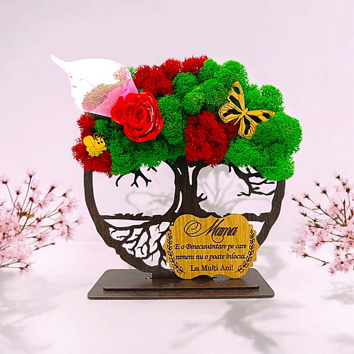 Cadou personalizat cu licheni – Copacul Vietii cu placuta si mesaj standard, model nou pentru Mama [1]