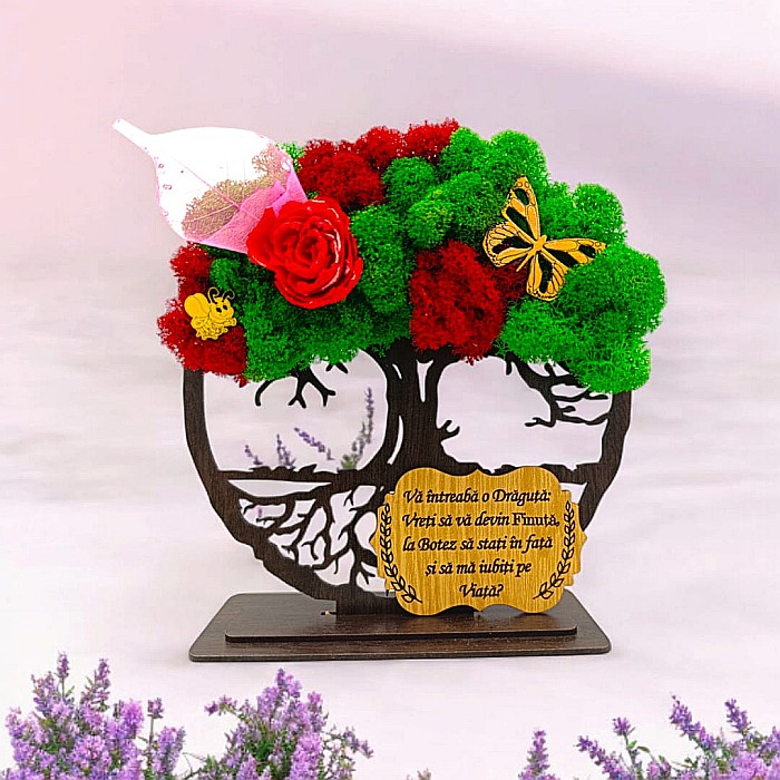 Cadou personalizat cu licheni – Copacul Vietii cu placuta si mesaj standard, model nou pentru Cerere Nasi [1]