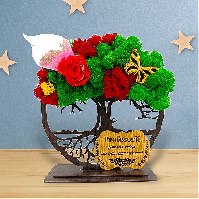 Cadou personalizat cu licheni – Copacul Vietii cu placuta si mesaj standard, model nou pentru Profesori [1]
