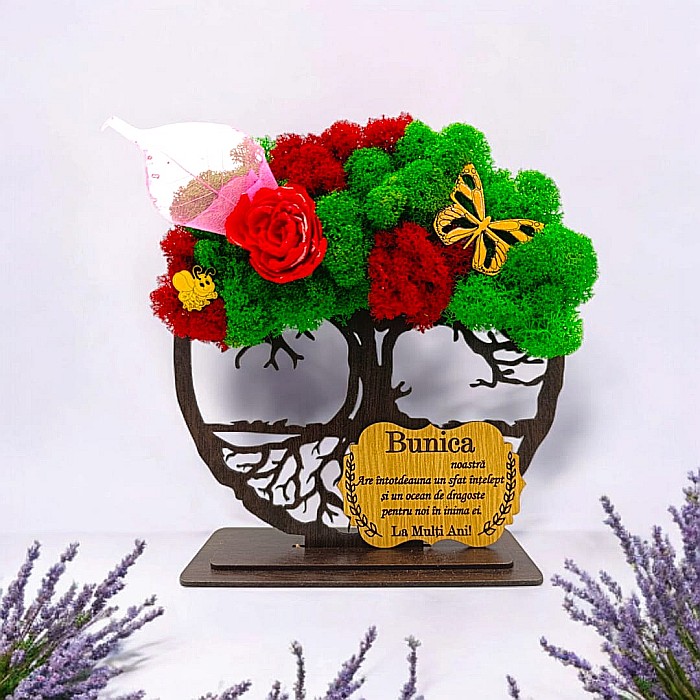 Cadou personalizat cu licheni – Copacul Vietii cu placuta si mesaj standard, model nou pentru Bunica [1]