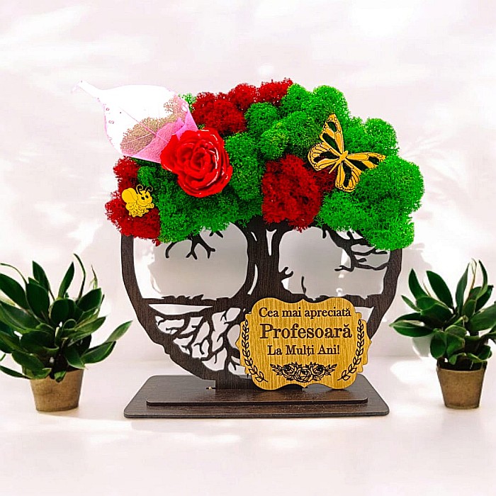 Cadou personalizat cu licheni – Copacul Vietii cu placuta si mesaj standard, model nou pentru Profesoara [1]