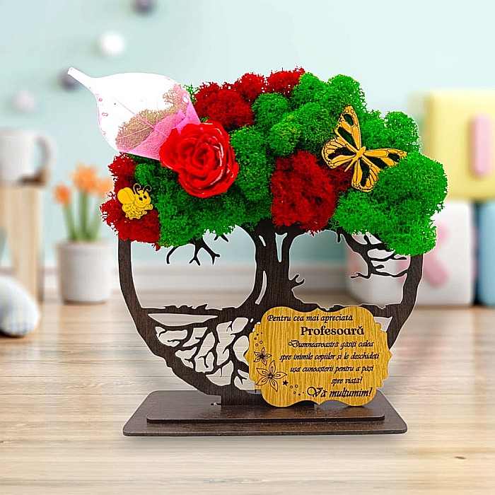 Cadou personalizat cu licheni – Copacul Vietii cu placuta si mesaj standard, model nou pentru Profesoara, model 2 [1]