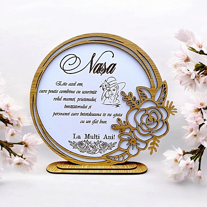 Cadou personalizat, tablou din lemn elegant cu trandafir si mesaj standard pentru Nasa [1]