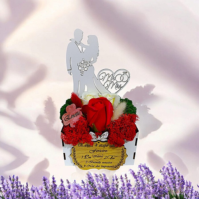 Cadou personalizat, cutie din lemn decorata cu licheni cu mesaj standard pentru Sotie/Iubita, dimensiune 18x12cm [1]