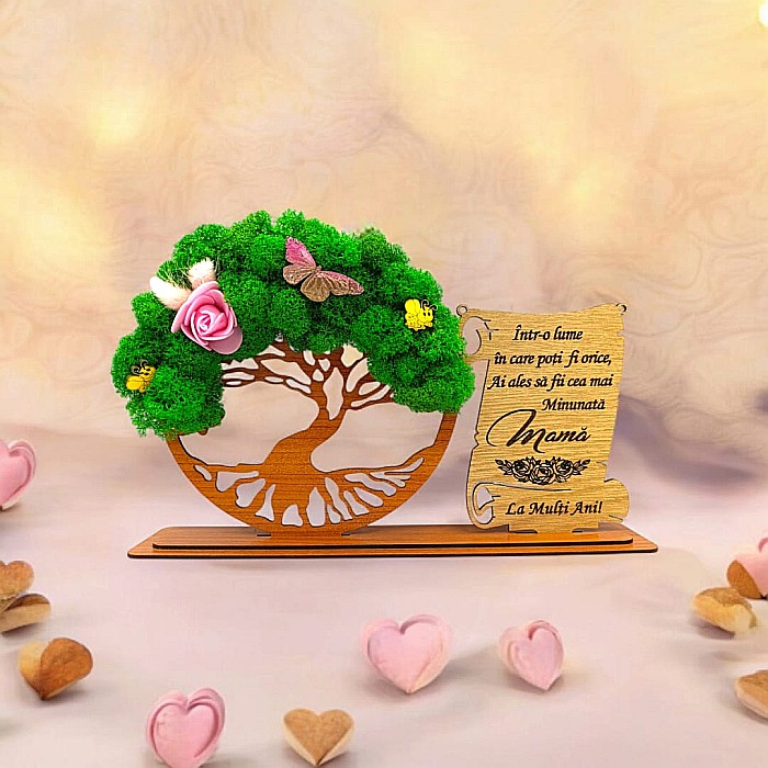 Cadou personalizat, Copacul vietii cu licheni si placuta, mesaj standard pentru Mama ,dimensiune 30x18cm [1]