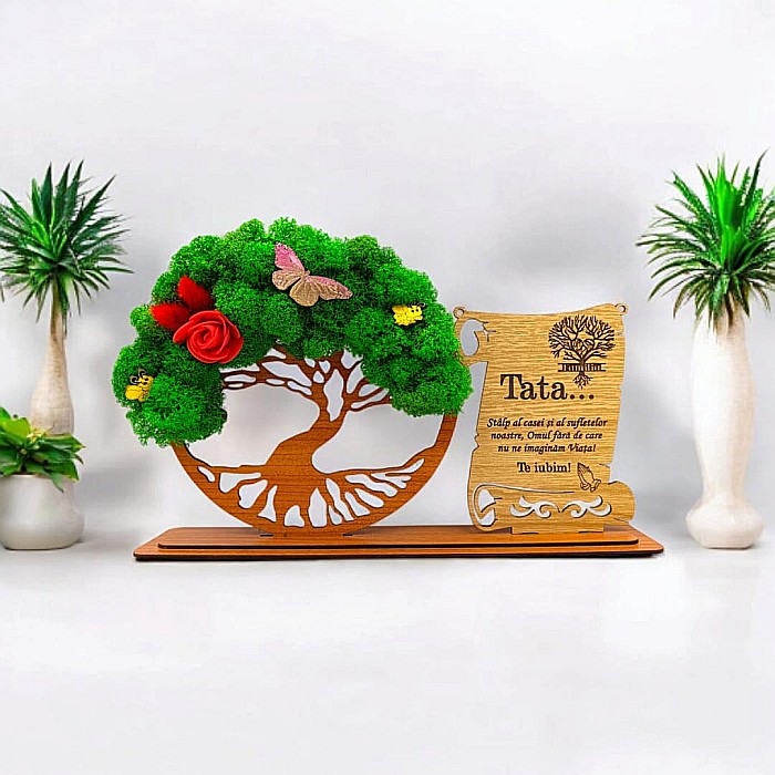 Cadou personalizat, Copacul vietii cu licheni si placuta, mesaj standard pentru Tata,dimensiune 30x18cm [1]