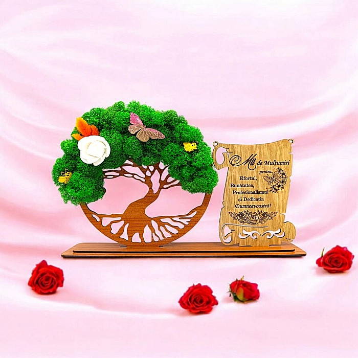 Cadou personalizat, Copacul vietii cu licheni si placuta, mesaj standard pentru Medici/Doctori/Profesori/Sefi,dimensiune 30x18cm [1]