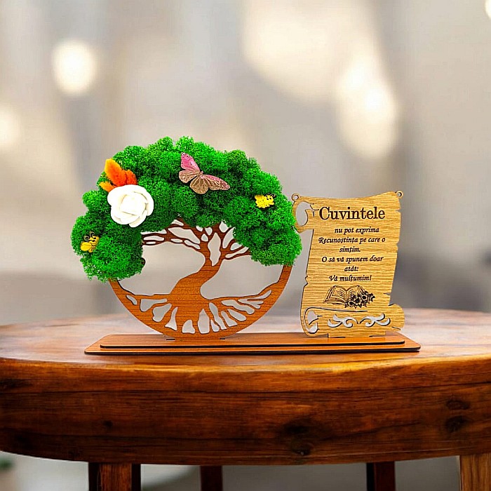 Cadou personalizat, Copacul vietii cu licheni si placuta, mesaj standard pentru Profesori, model 2,dimensiune 30x18cm [1]