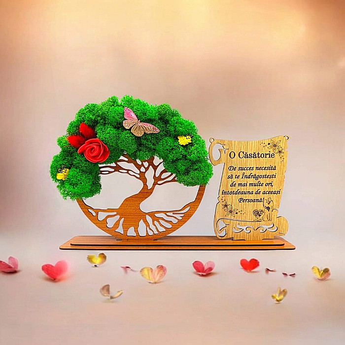 Cadou personalizat, Copacul vietii cu licheni si placuta, mesaj standard pentru Casatorie, dimensiune 30x18cm [1]