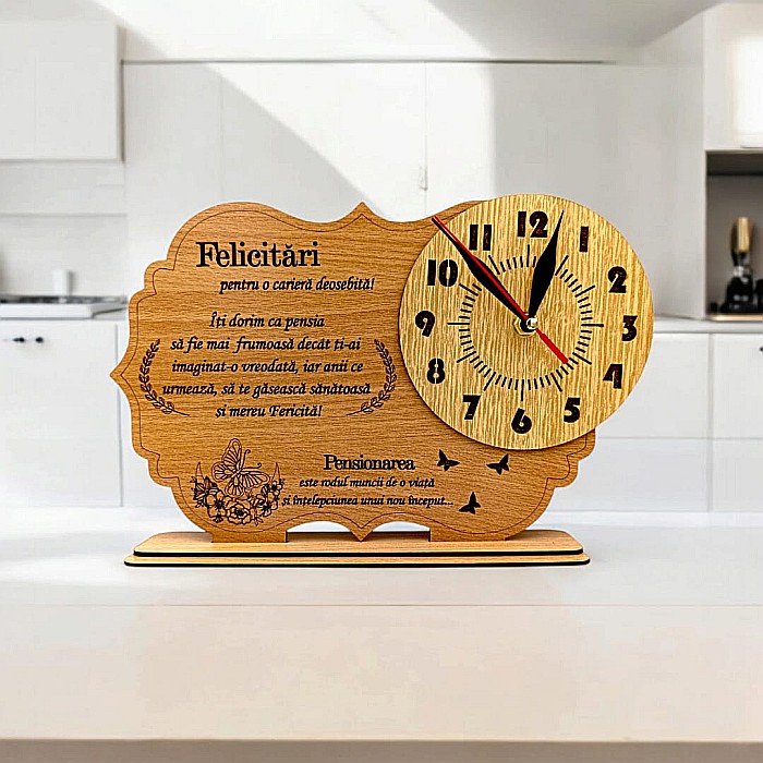 Cadou personalizat, Tablou ceas cu mesaj standard pentru Pensionari "Felicitari pentru o cariera deosebita!" 30x20 [1]