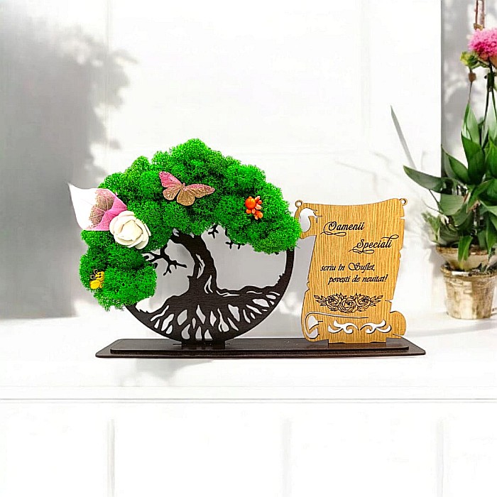 Cadou personalizat, Copacul vietii cu licheni si placuta, mesaj standard pentruOamenii Speciali, dimensiune 30x18cm, wenge [1]