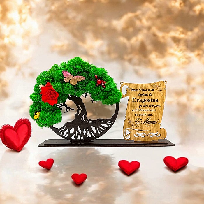 Cadou personalizat, Copacul vietii cu licheni si placuta, mesaj standard pentru Mama, model 4, dimensiune 30x18cm, wenge [1]