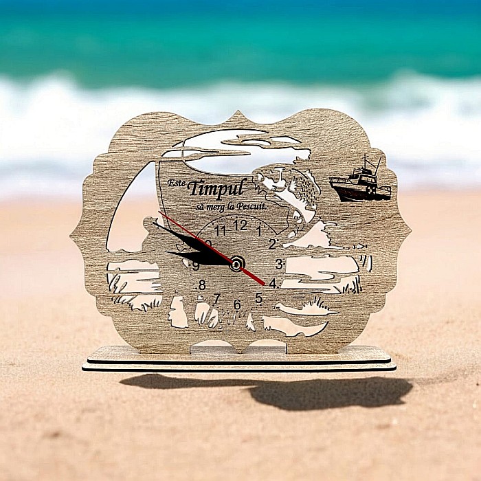 Tablou Ceas cu mesaj standard pentru Pescari "Este timpul sa merg la pescuit!", cadou personalizat perfect pentru Iubitorii de Pescuit, 28x20cm [1]