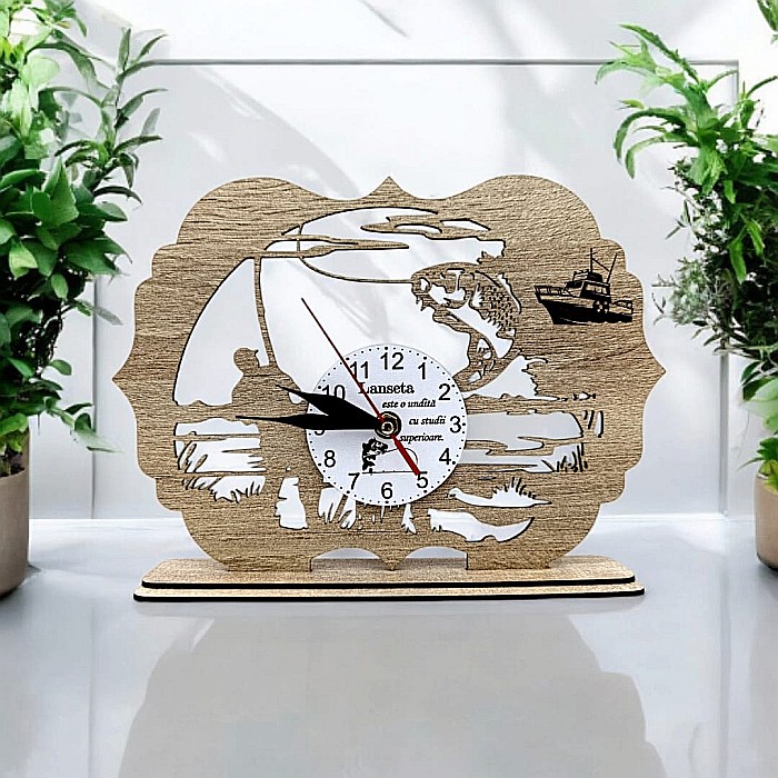 Tablou Ceas cu mesaj standard pentru Pescari "Lanseta este o undita cu studii superioare", cadou personalizat perfect pentru Iubitorii de Pescuit, 28x20cm [1]