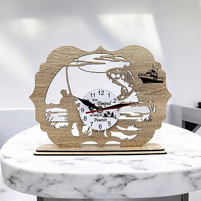 Tablou Ceas cu mesaj standard pentru Pescari "Este timpul sa merg la pescuit!", cadou personalizat perfect pentru Iubitorii de Pescuit, 28x20cm [1]