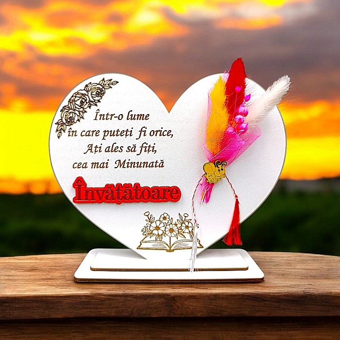 Cadou personalizat Inima cu mesaj standard pentru Invatatoare, dimensiune 15cm [1]