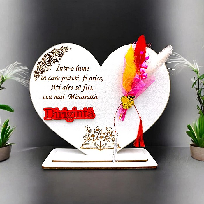 Cadou personalizat Inima cu mesaj standard pentru Diriginta, dimensiune 15cm [1]