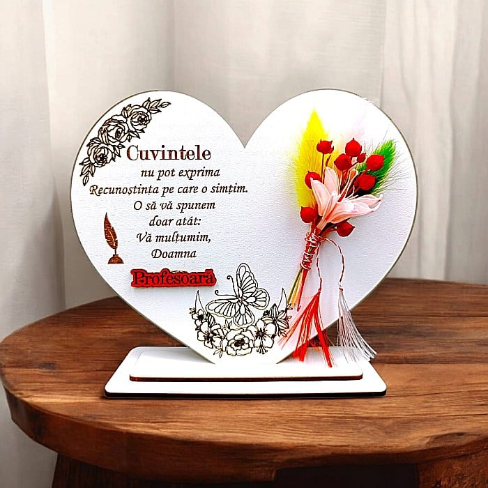 Cadou personalizat Inima cu mesaj standard pentru Profesoara, model 2, dimensiune 15cm [1]