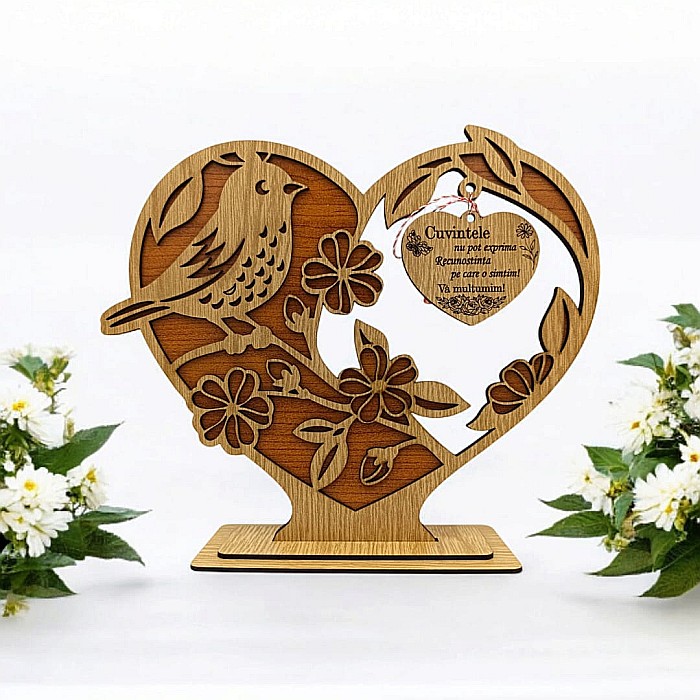 Cadou personalizat inima din lemn, decoratiune cu mesaj standard pentru Profesori/Doctori, dimensiune 19x22cm [1]