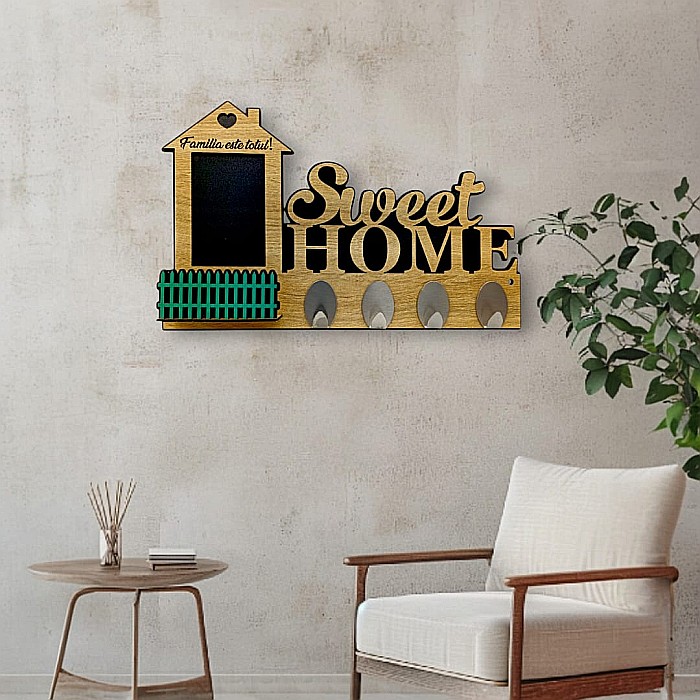 Cadou personalizat, cuier decorativ cu copac pentru perete cu mesaj standard "Familia este totul!" model 2 [1]