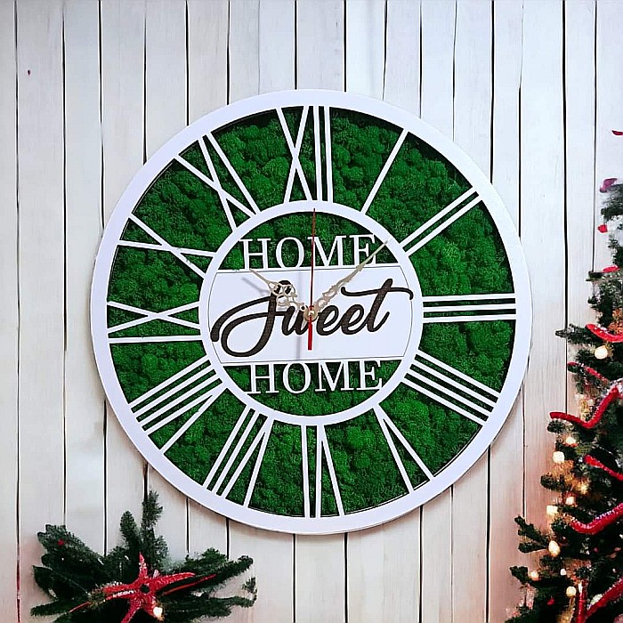 Ceas de perete decorativ cu licheni "Home Sweet Home" [1]