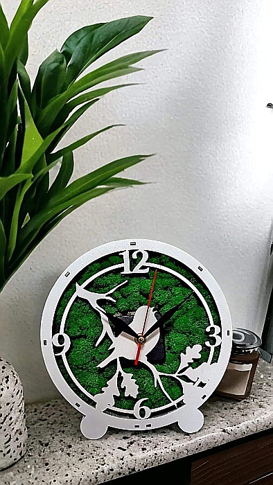 Cadou personalizat, Ceas de birou cu licheni gravat cu pasare , alb [1]