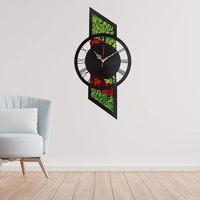 Cadou personalizat, Ceas de perete decorativ cu licheni, fara mesaj standard , negru [1]