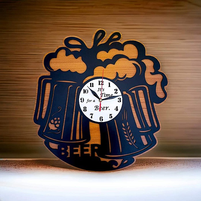Cadou personalizat, Ceas de perete gravat cu bere pentru Bar, cadran alb [1]