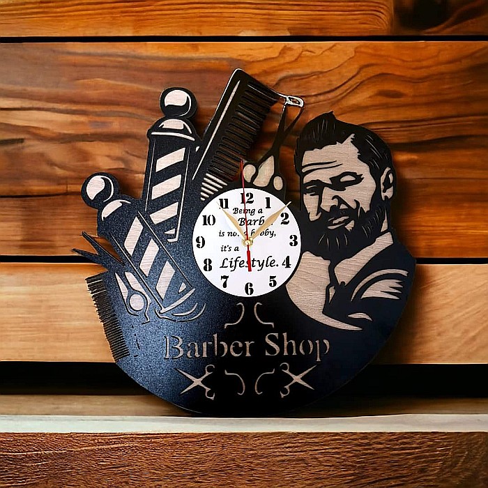 Cadou personalizat, Ceas de perete Barber Shop gravat cu mesaj standard [1]