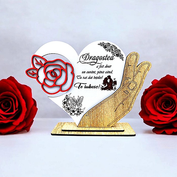 Cadou personalizat, tablou inima in palma cu mesaj standard pentru Sotie/Iubita, 21x15cm [1]