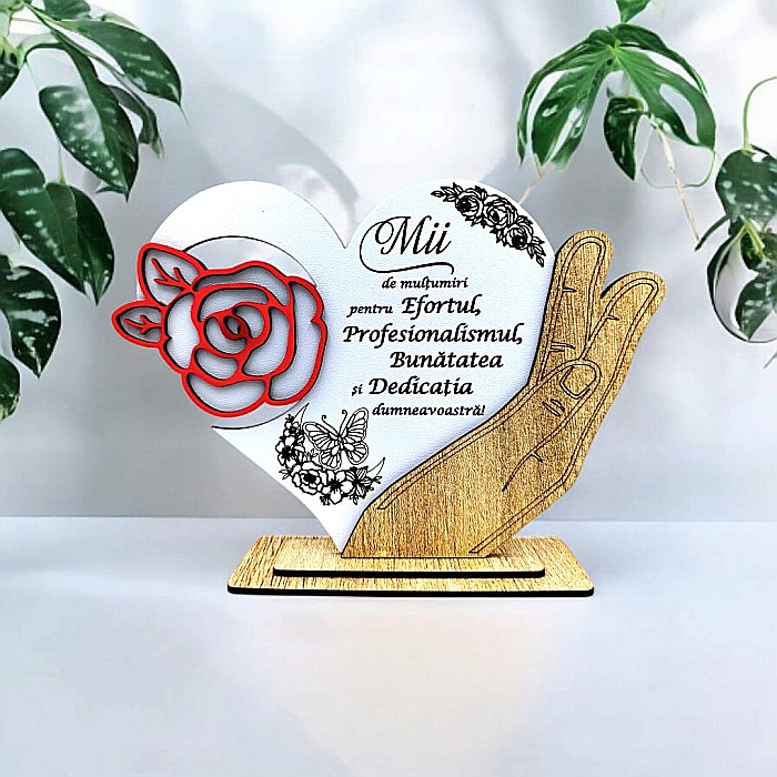 Cadou personalizat, tablou inima in palma cu mesaj standard pentru Profesori/Doctori, 21x15cm [1]