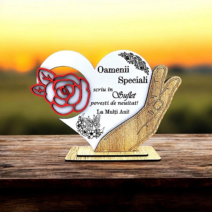 Cadou personalizat, tablou inima in palma cu mesaj standard pentru Oamenii Speciali, 21x15cm [1]